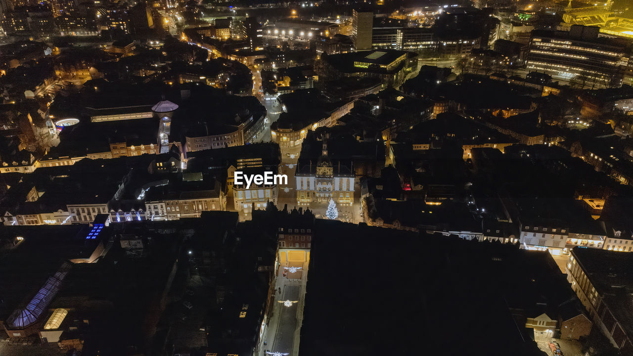 An aerial view of the centre of ipswich at night in suffolk, uk