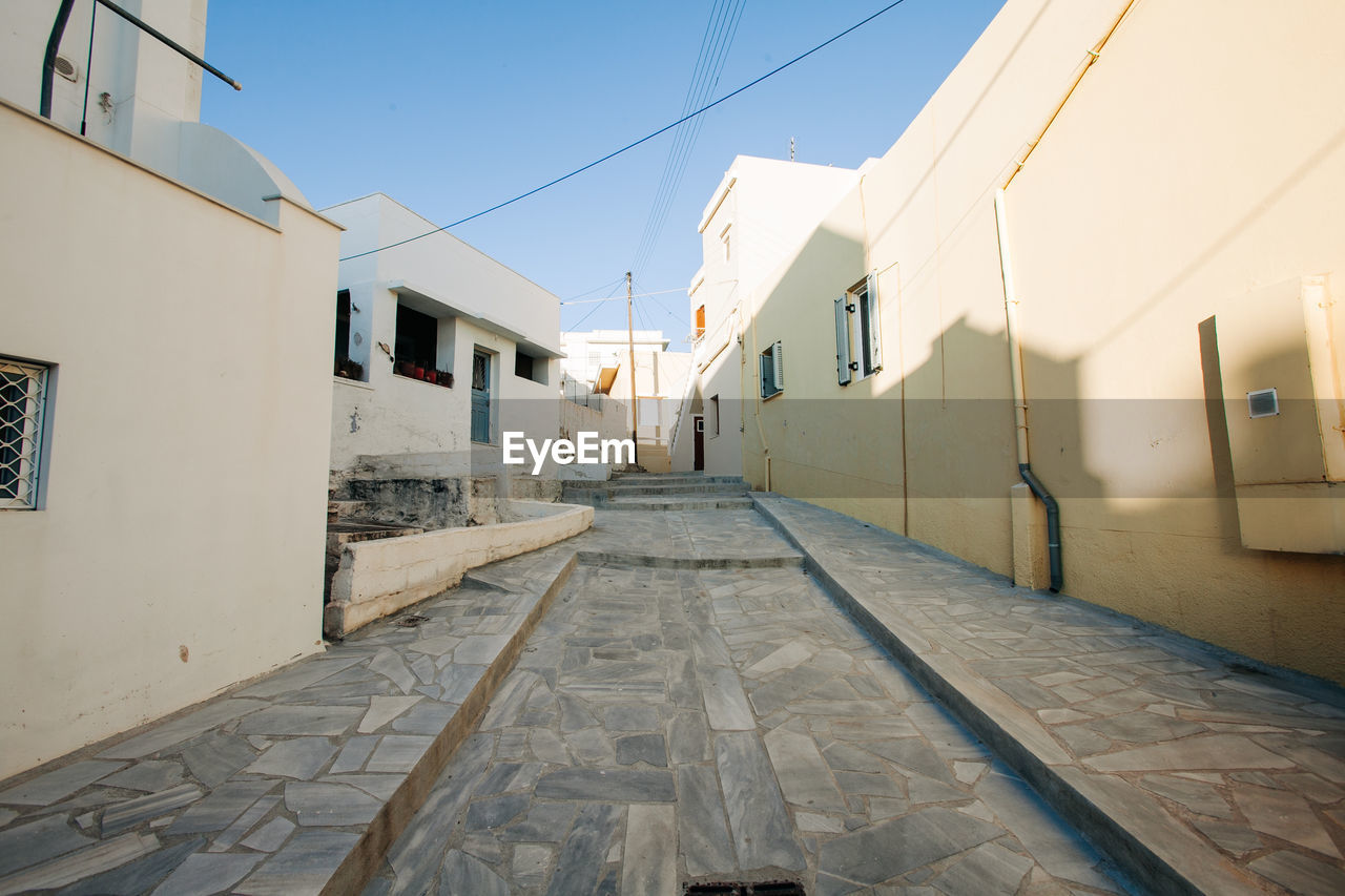 Footpath amidst buildings against sky