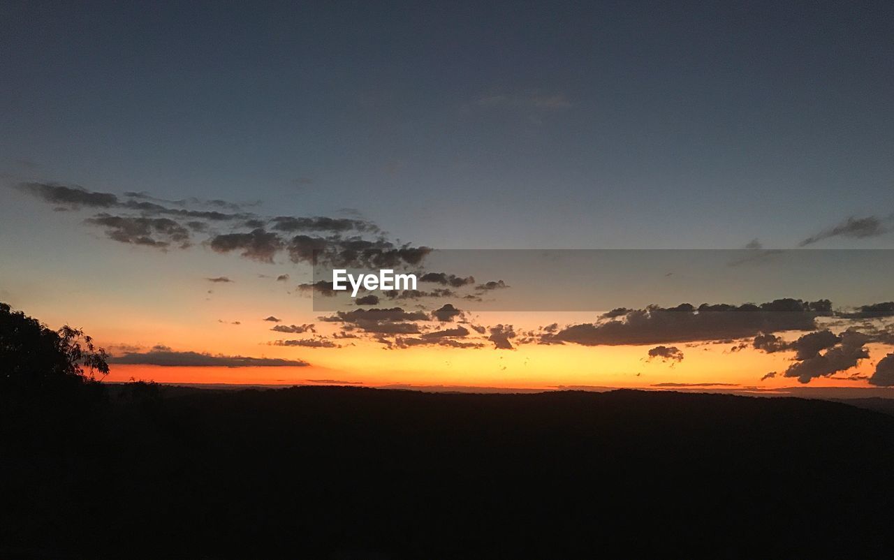 Scenic view of silhouette landscape against sky during sunset