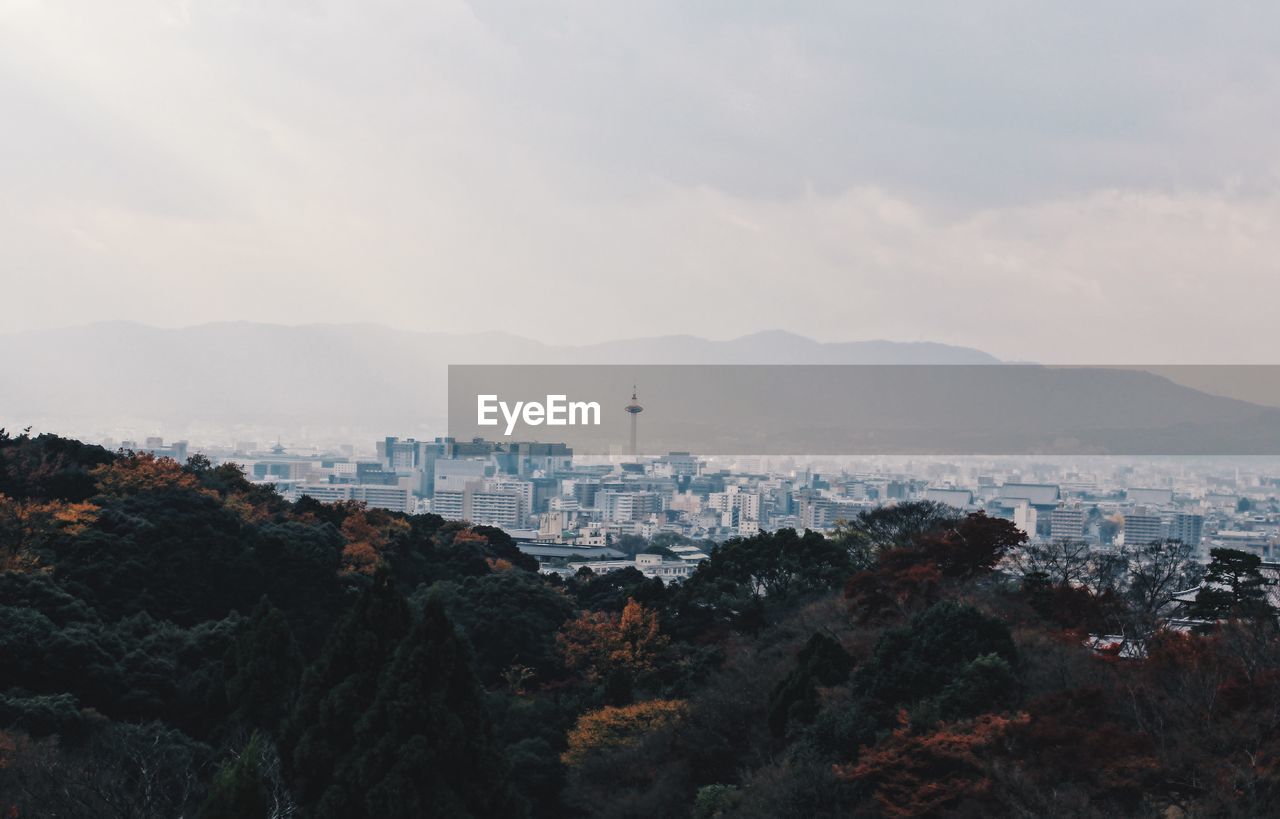 Landscape view of kyoto tower from kiyomizu-dera, japan