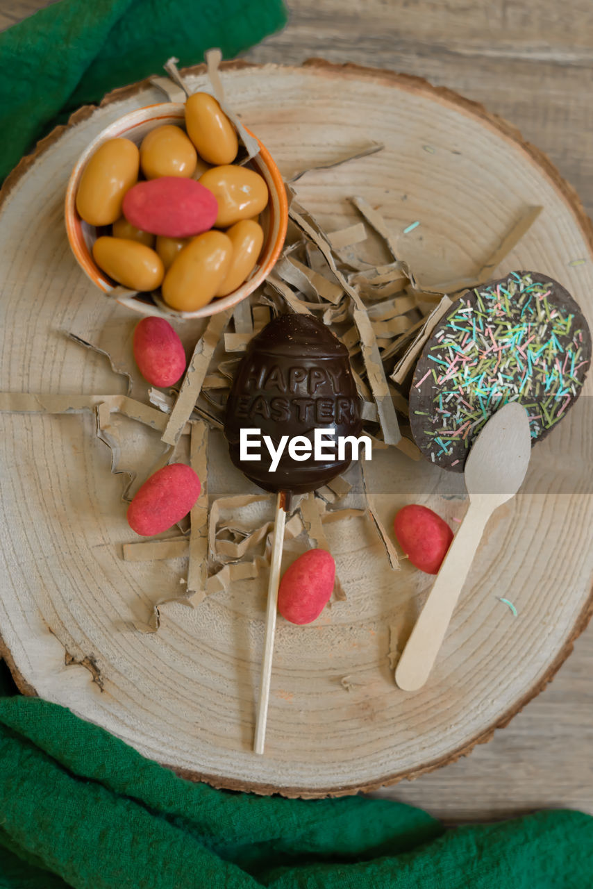 High angle view of easter eggs on table