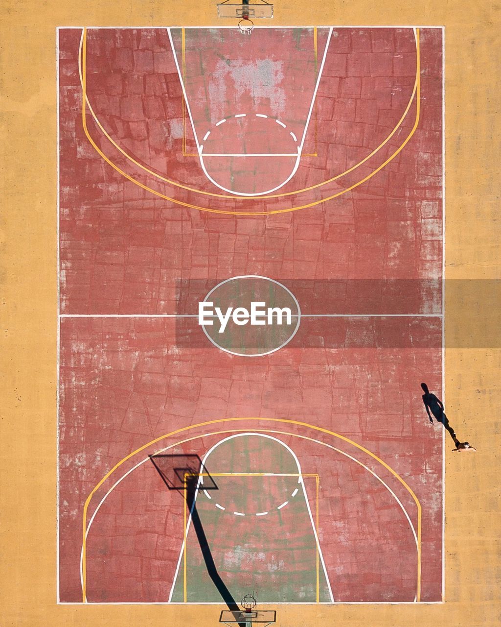 High angle view of basketball court on sunny day