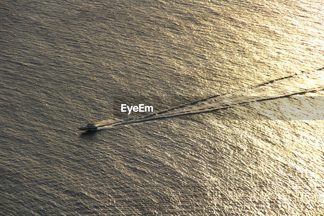 High angle view of boat in calm sea