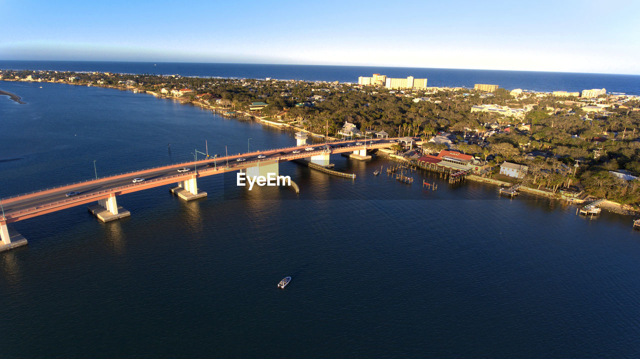 High angle view of bridge over river against sky