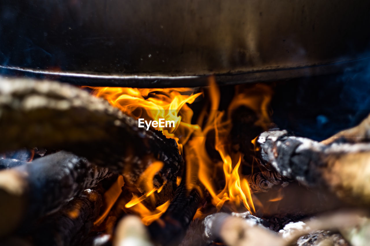 Close-up of firewood burning