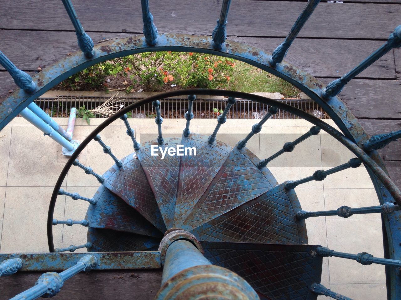 High angle view of spiral staircase