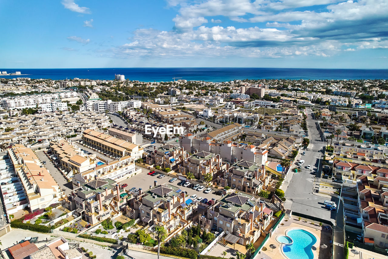 high angle view of cityscape against sky