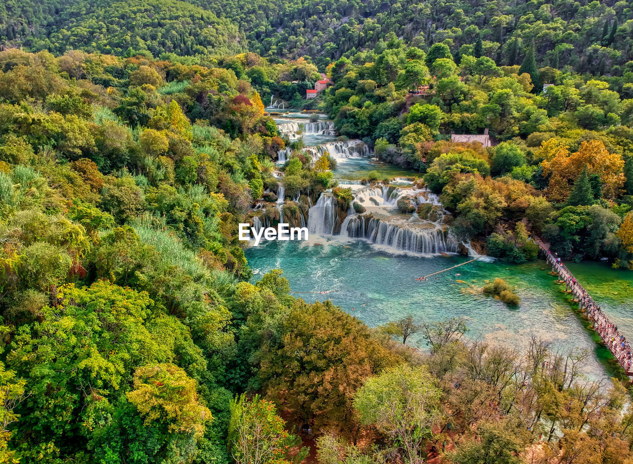 Aerial photo of krka waterfalls in the krka national park in croatia.