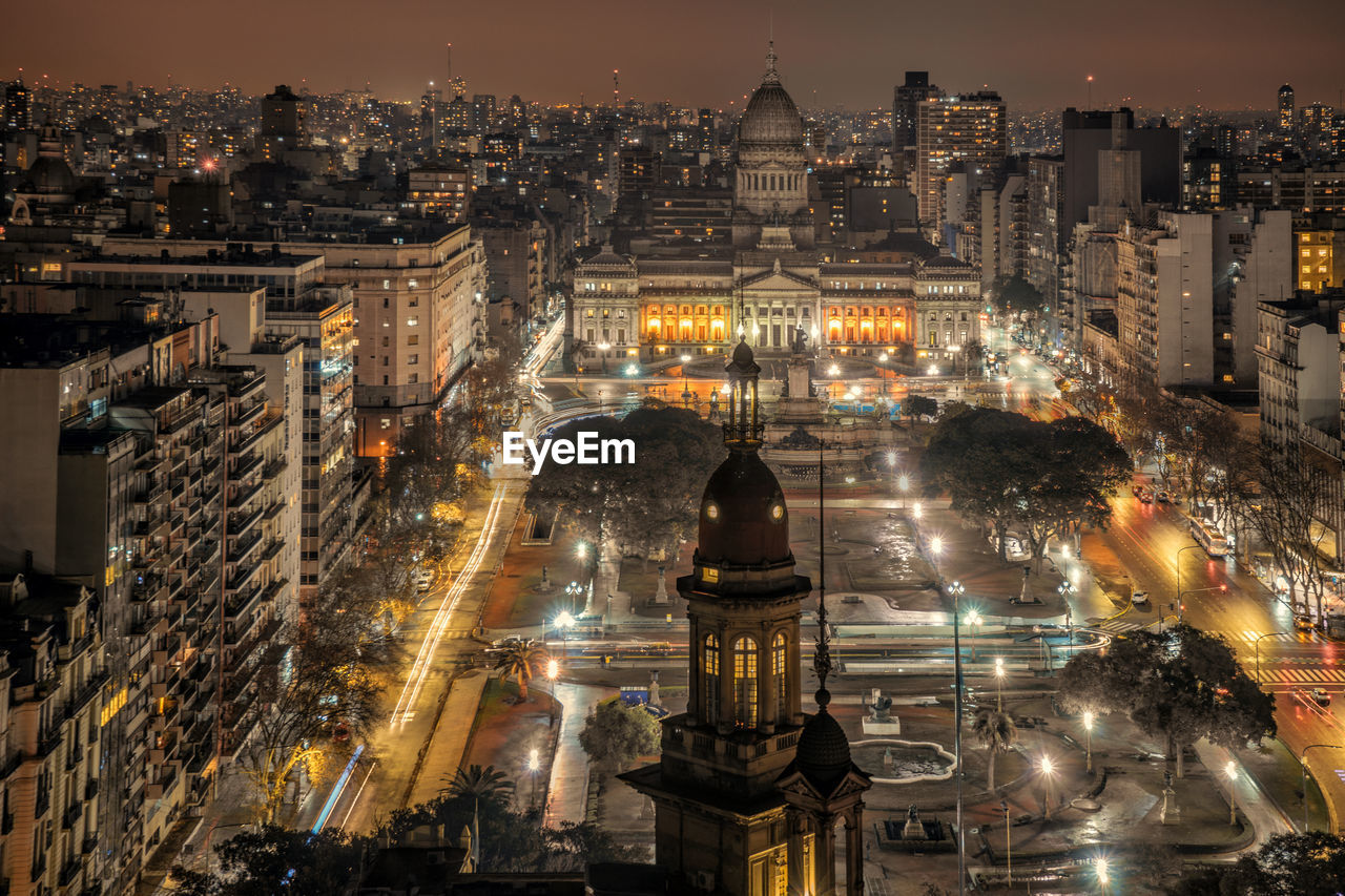 Illuminated national congress of argentina and cityscape at night