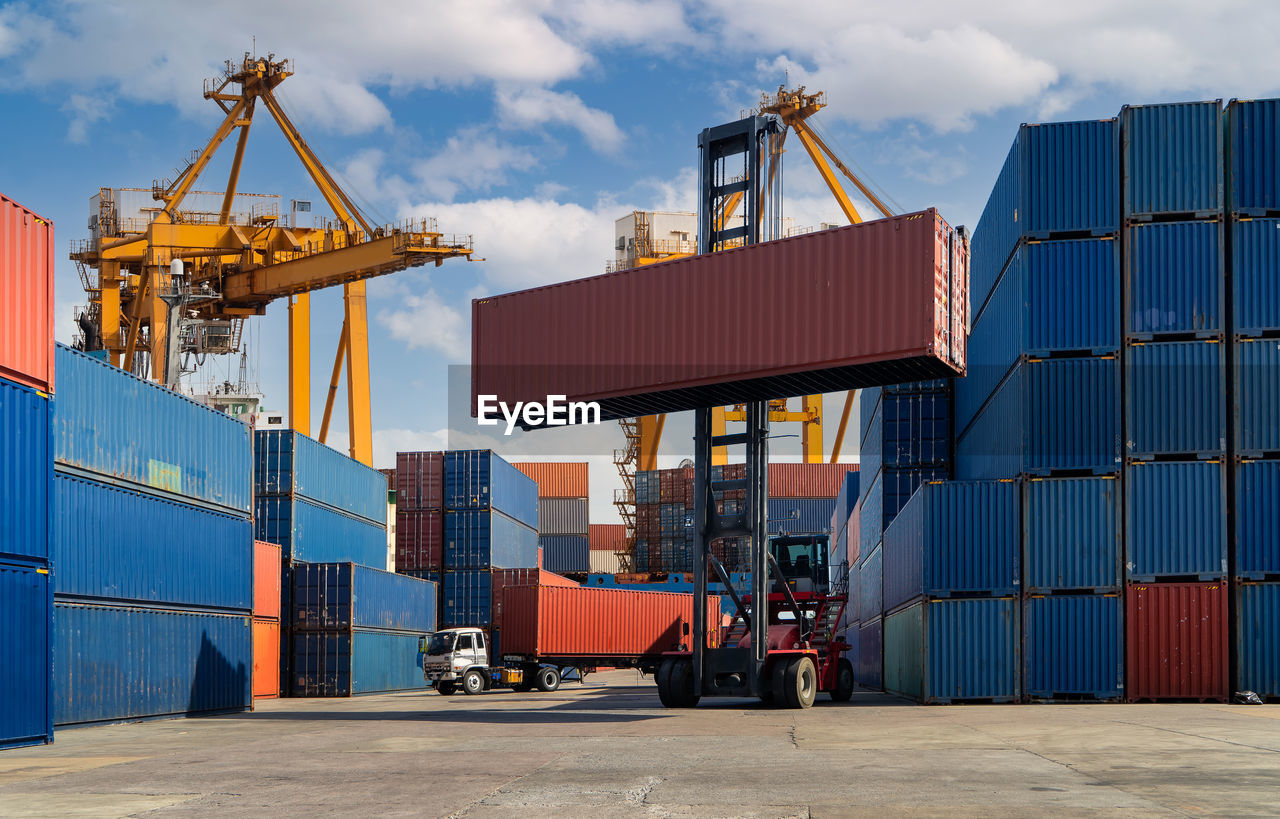 Containers inside the warehouse. container in export and import business and logistics.