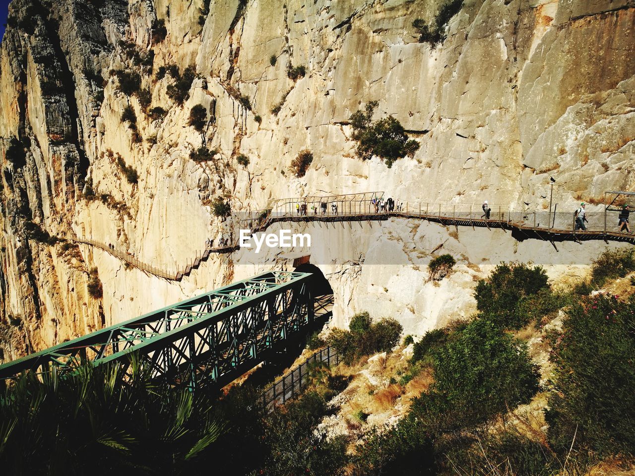 High angle view of rock formation on bridge