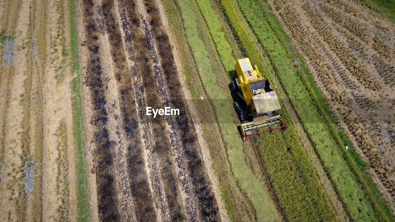 High angle view of tractor on field