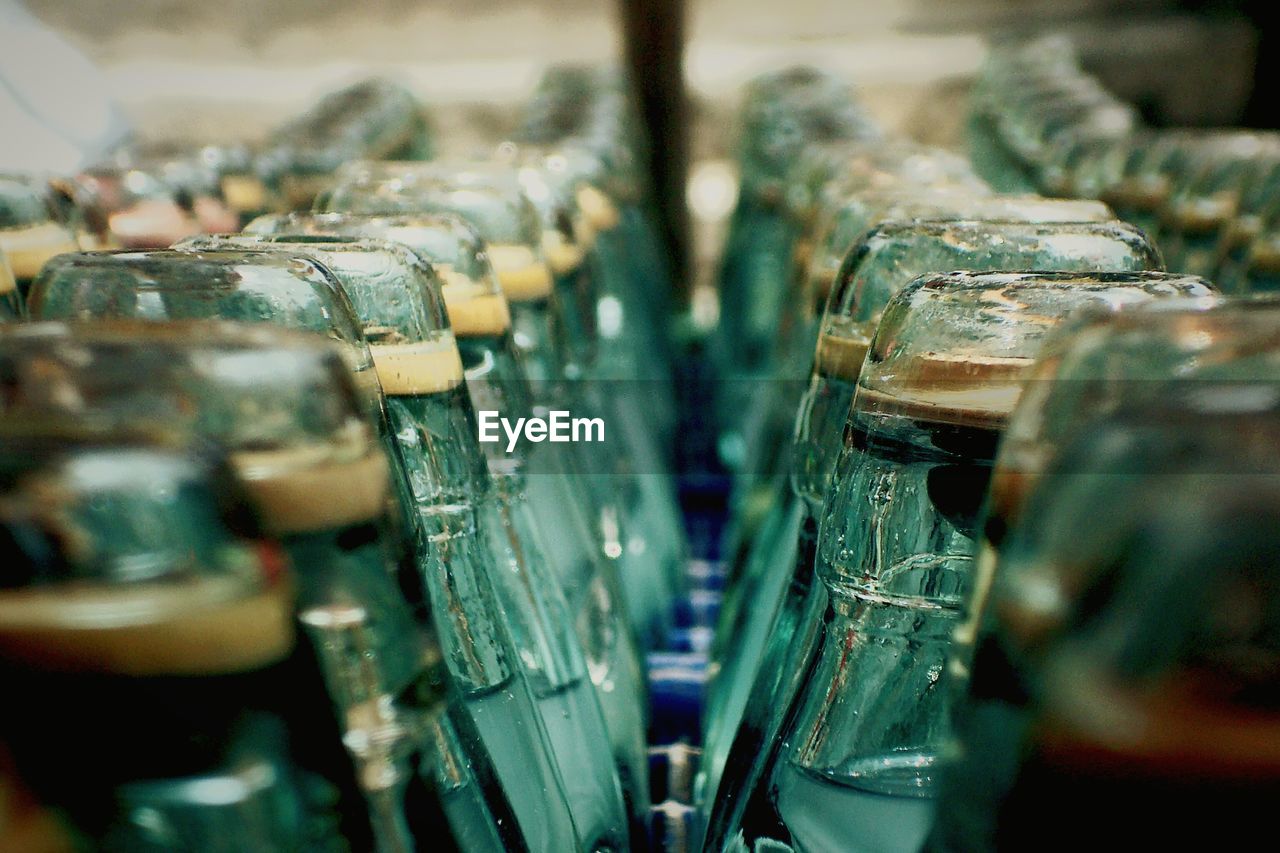 Row of bottles in factory