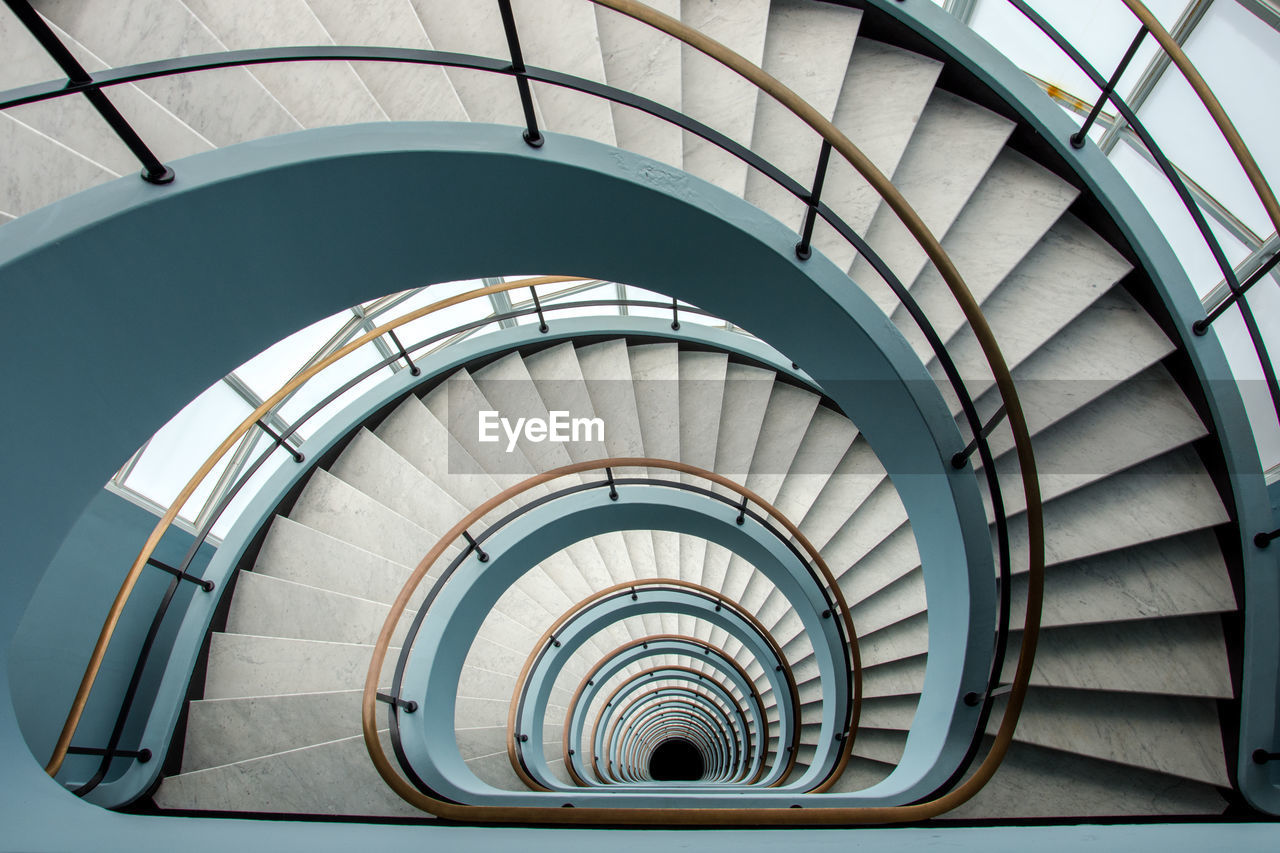 High angle view of spiral staircase in building