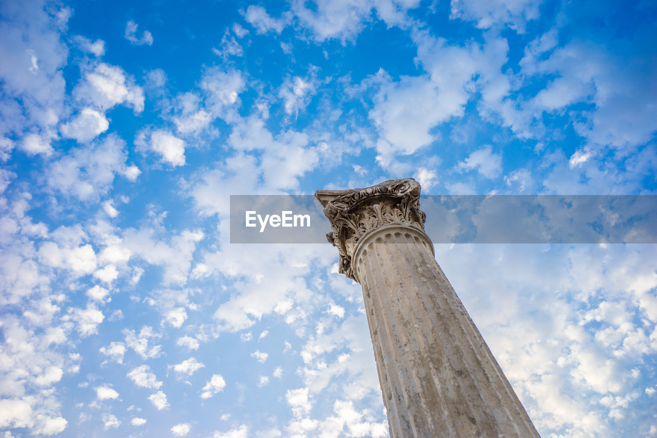 Low angle view of column against sky at selcuk