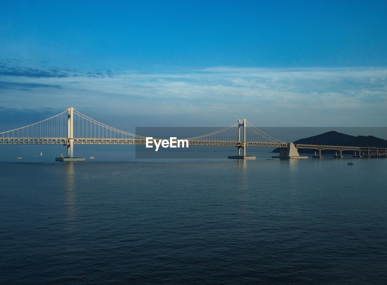 View of suspension bridge over sea