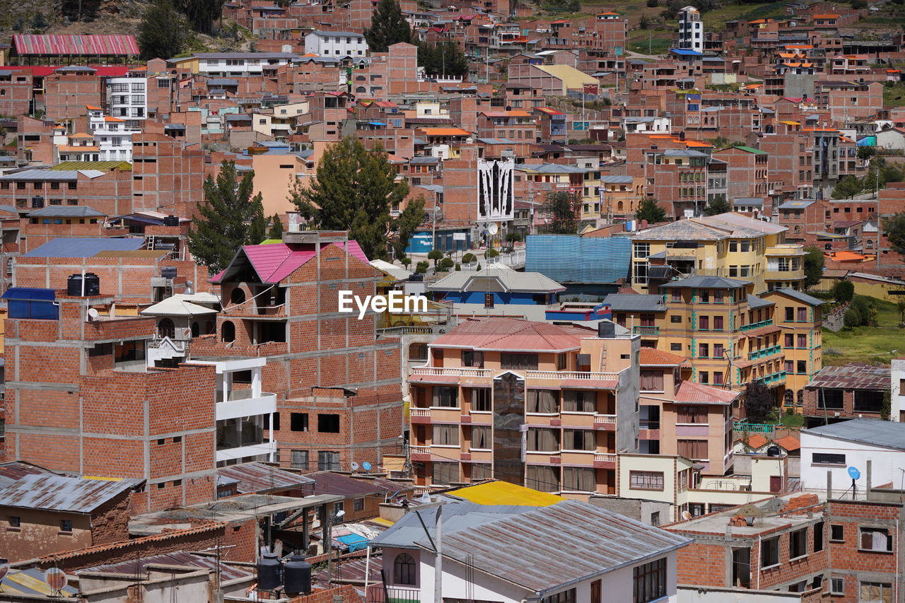 High angle view of buildings in city