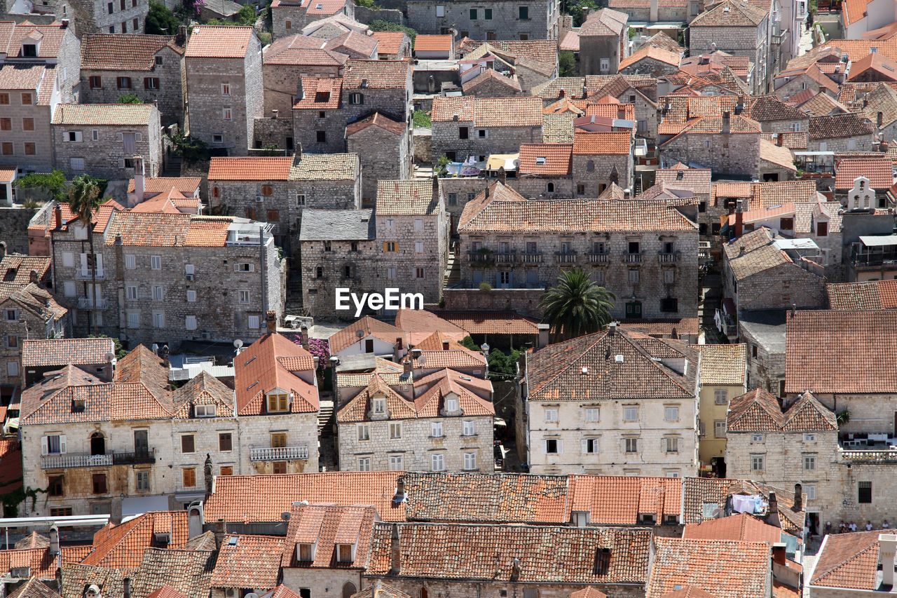 High angle view of buildings in city