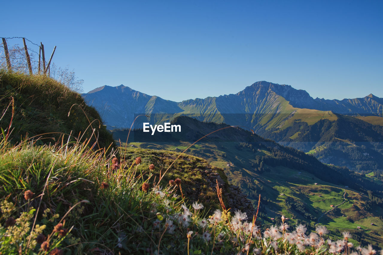 Scenic view of mountains against clear sky