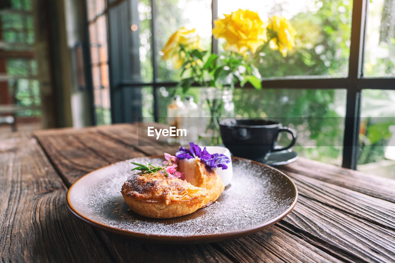 Close-up of breakfast on table