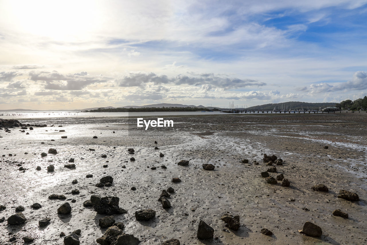 Scenic view of beach against sky