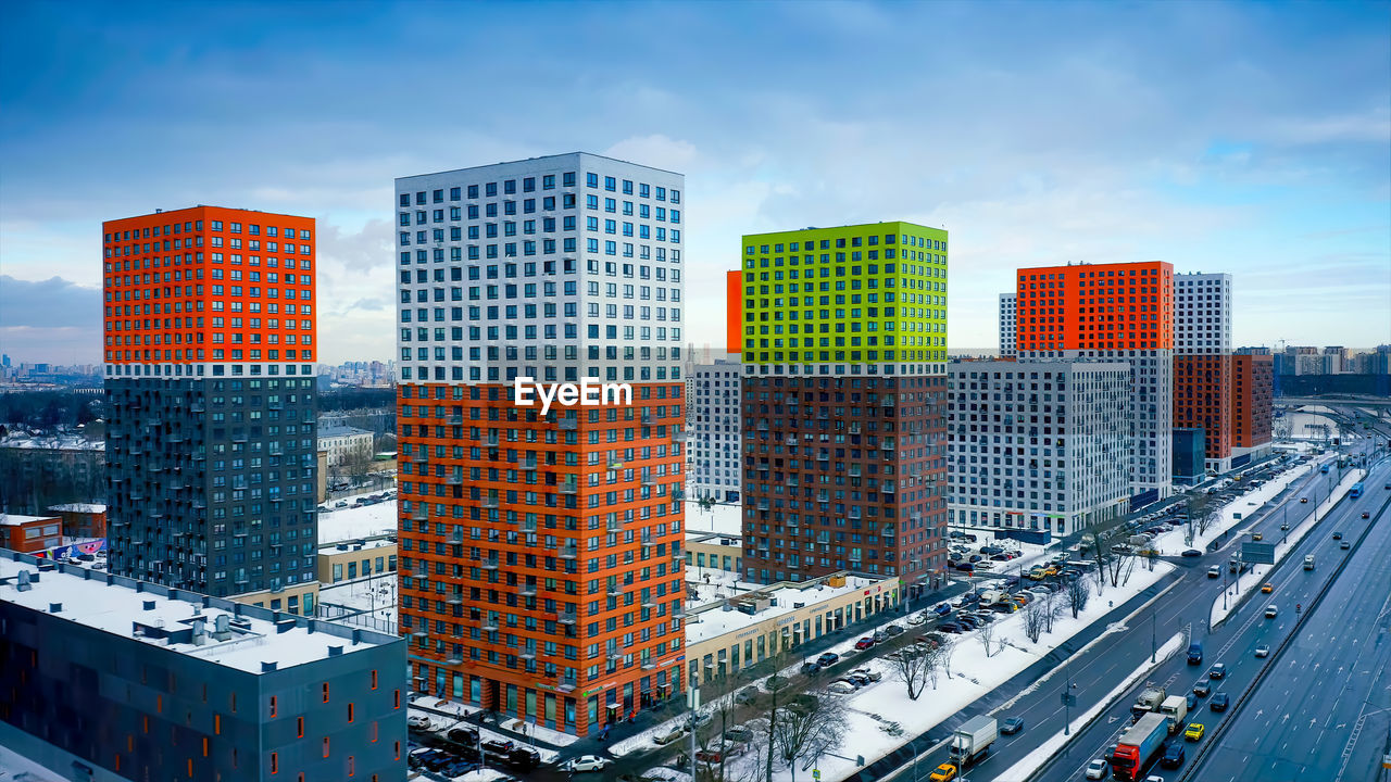 Modern buildings in city against sky, new york city
