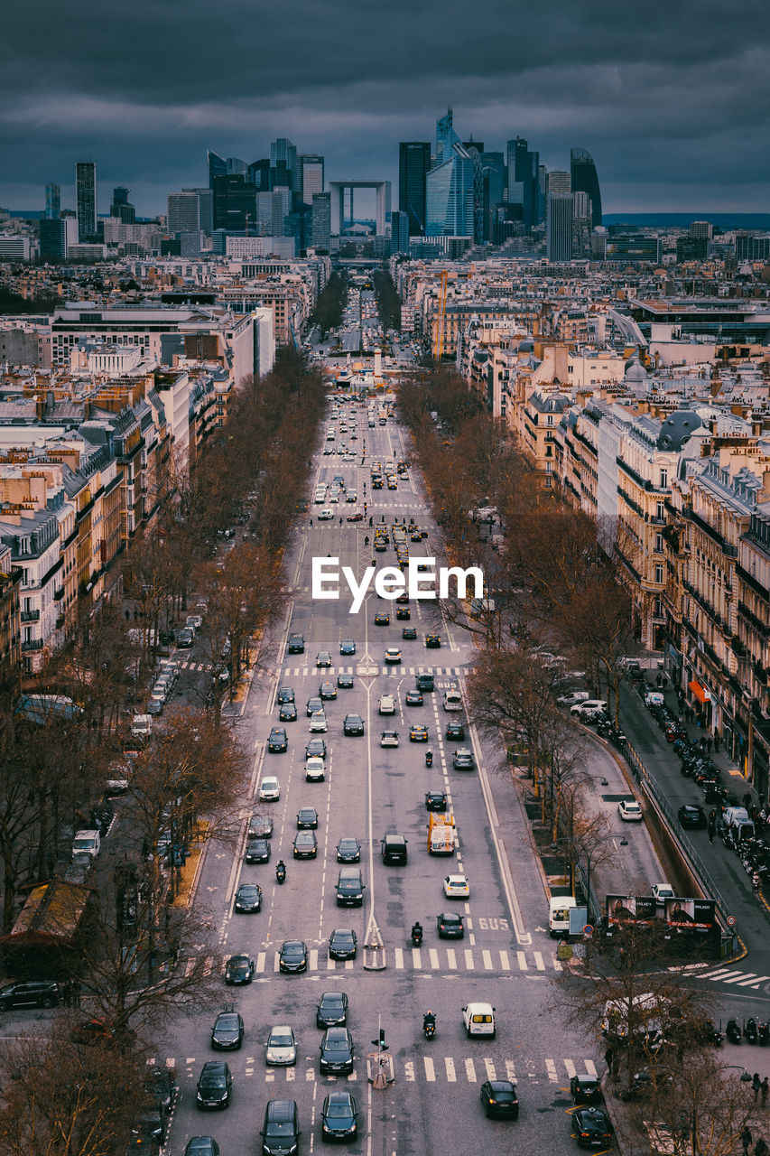 High angle view of cars on road in city