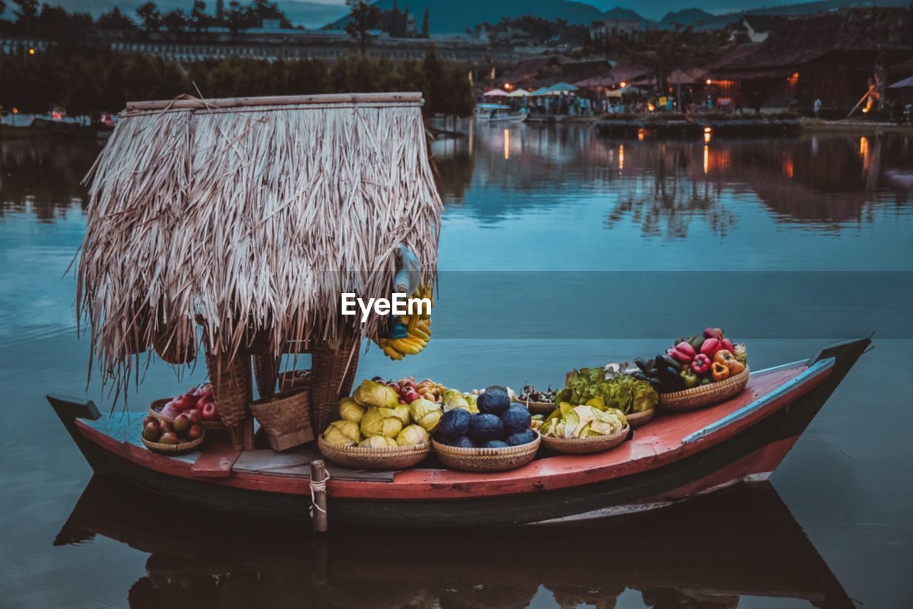 Panoramic view of fruits in lake