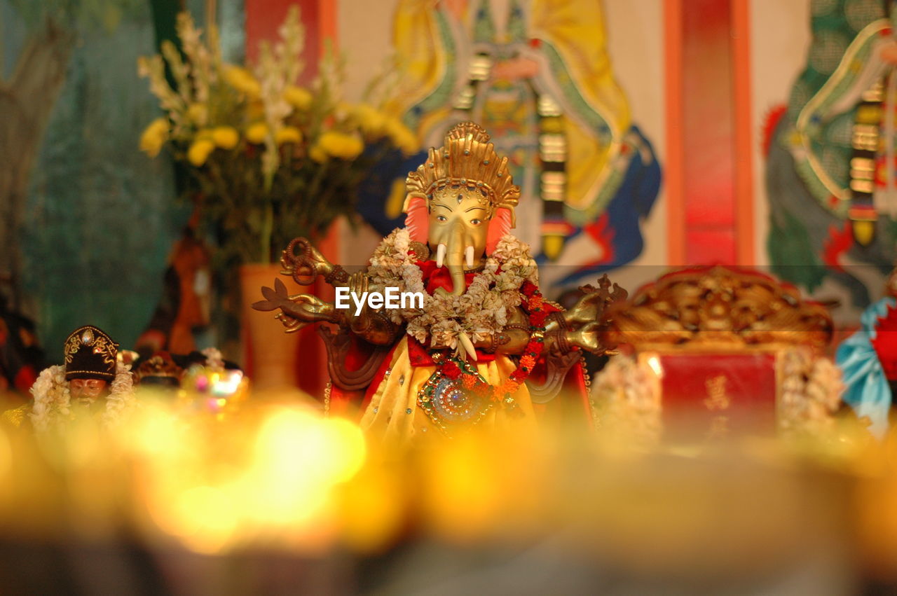 Close-up of ganesha statue in temple