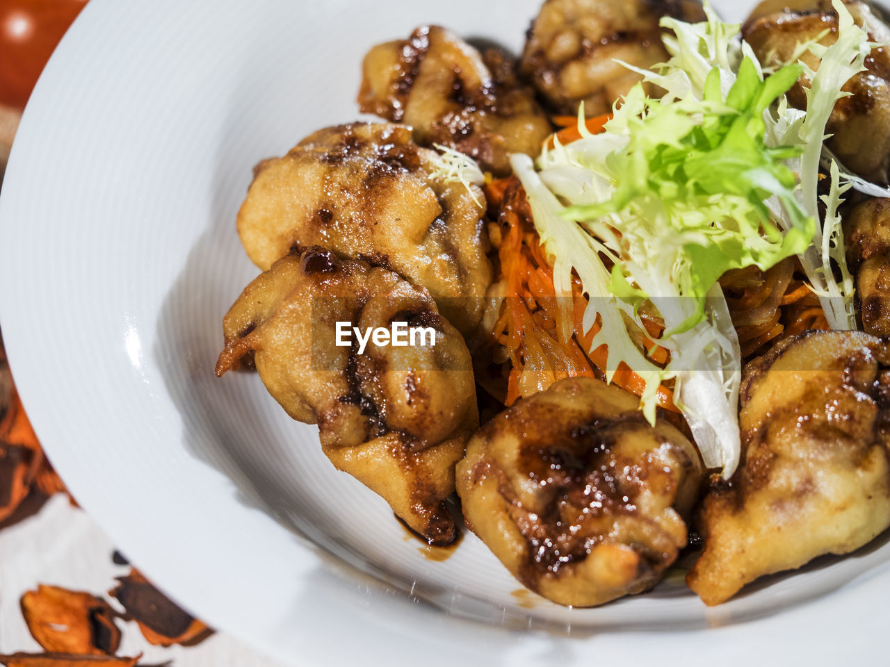 Close-up of fried chicken liver in plate