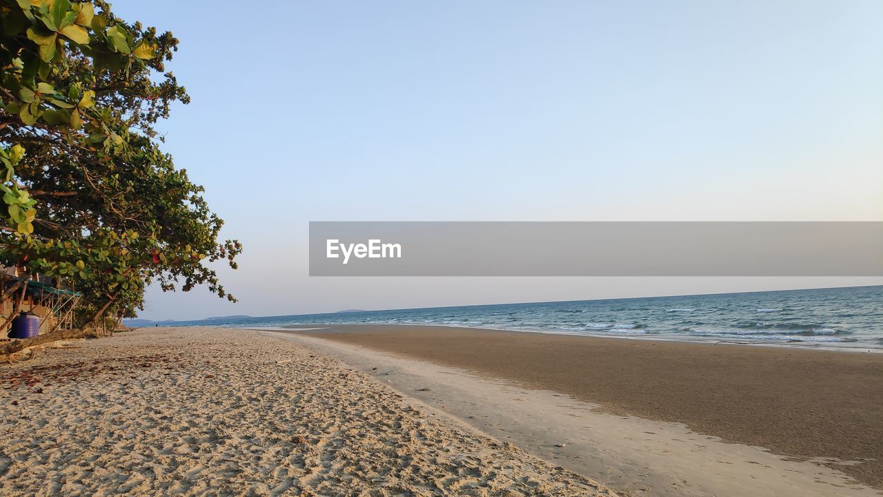 Scenic view of beach against clear sky