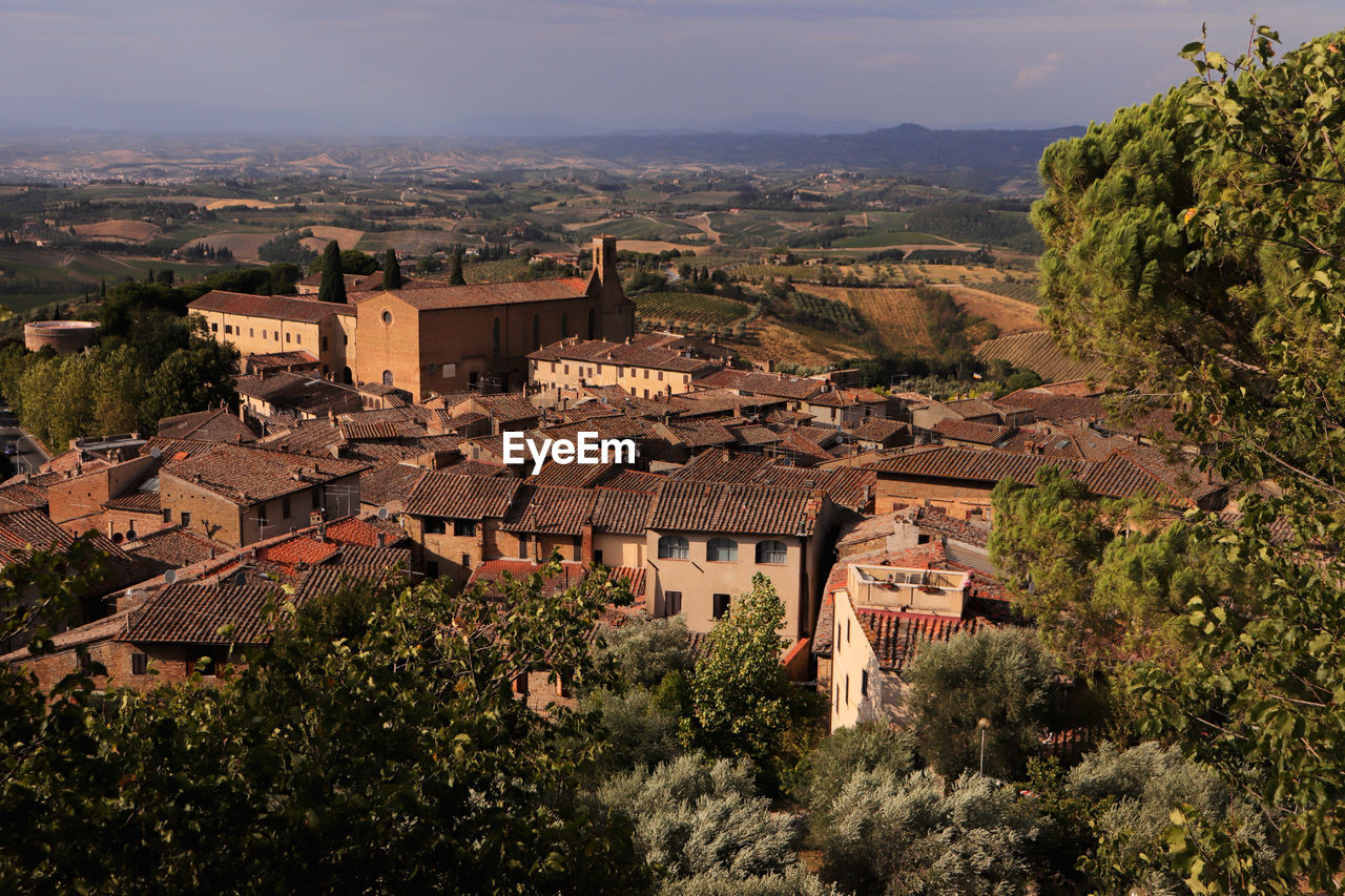 High angle view of townscape against sky