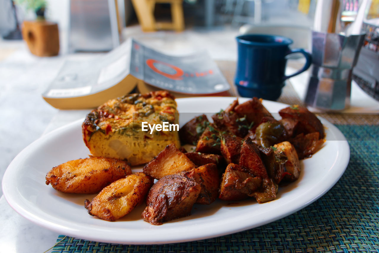 High angle view of food in plate on table in miami 