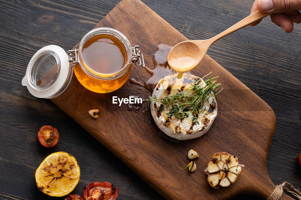 high angle view of food in plate on table