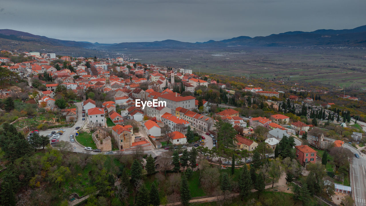 high angle view of buildings in city