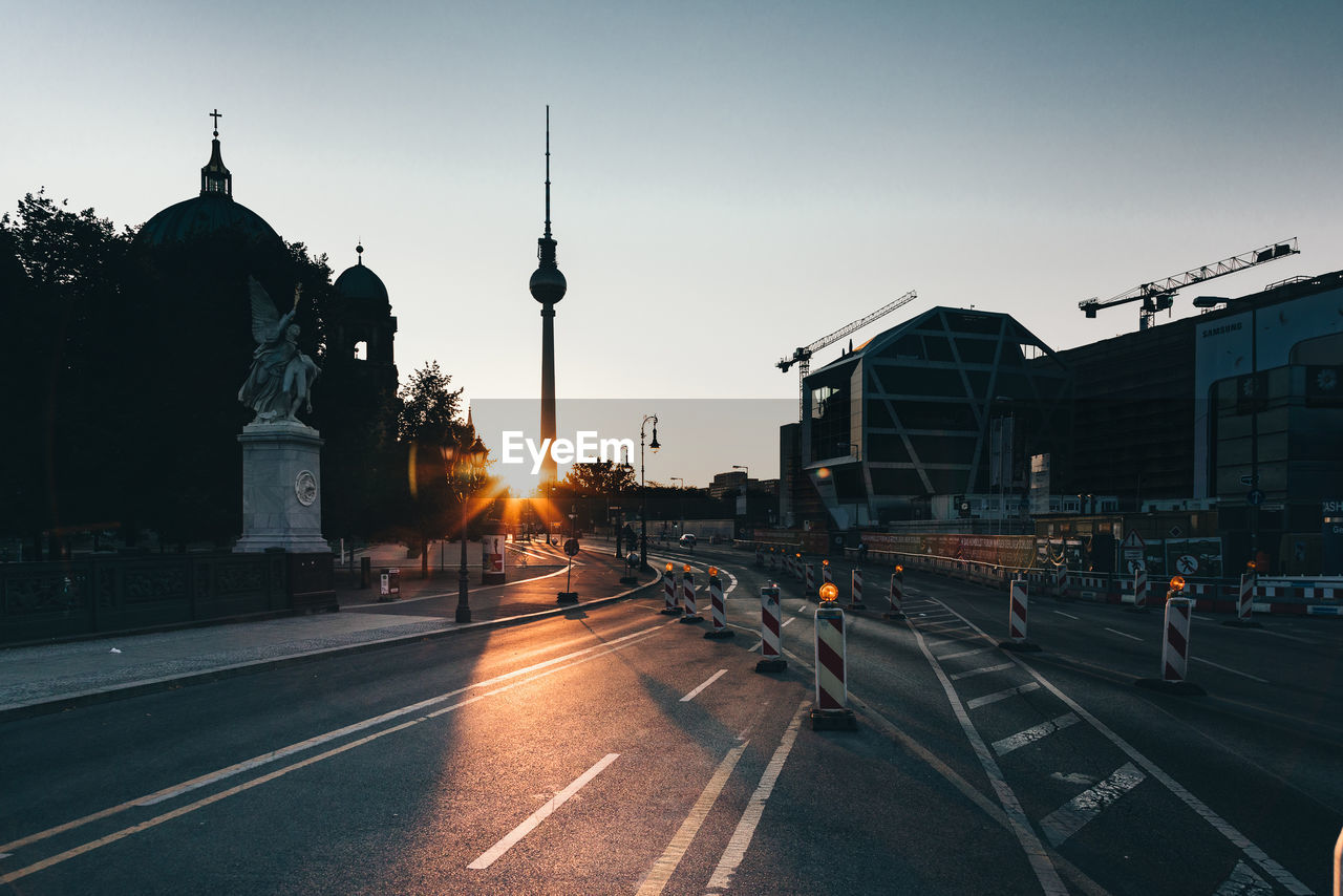 CITY STREET AT SUNSET