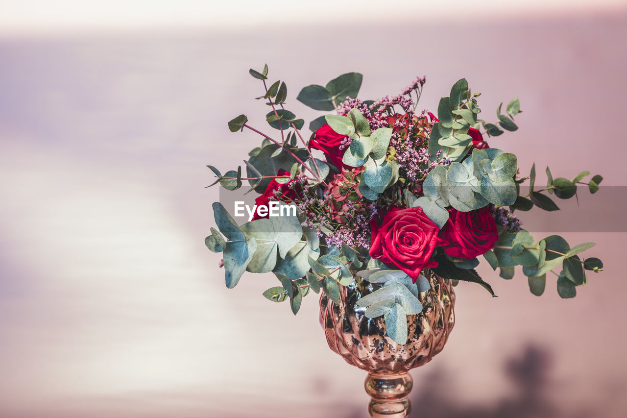 CLOSE-UP OF ROSE BOUQUET AGAINST PLANTS