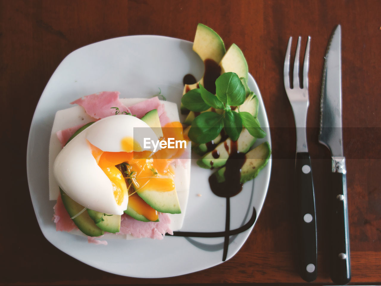 High angle view of breakfast served on table