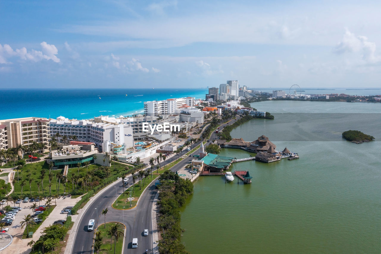 Aerial view of punta norte beach, cancun, mexico.