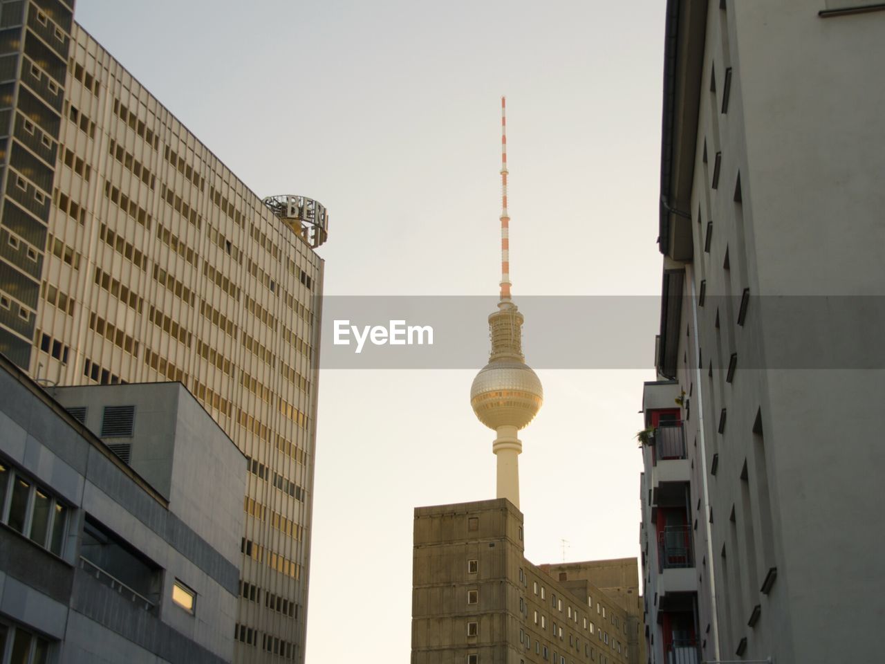 Low angle view of fernsehturm tower against sky