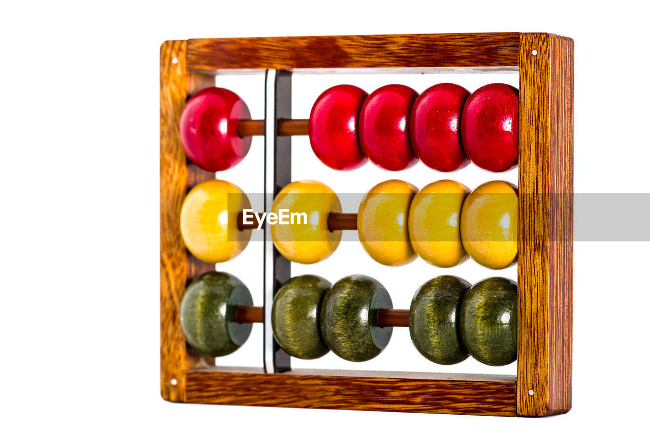Close-up of abacus against white background