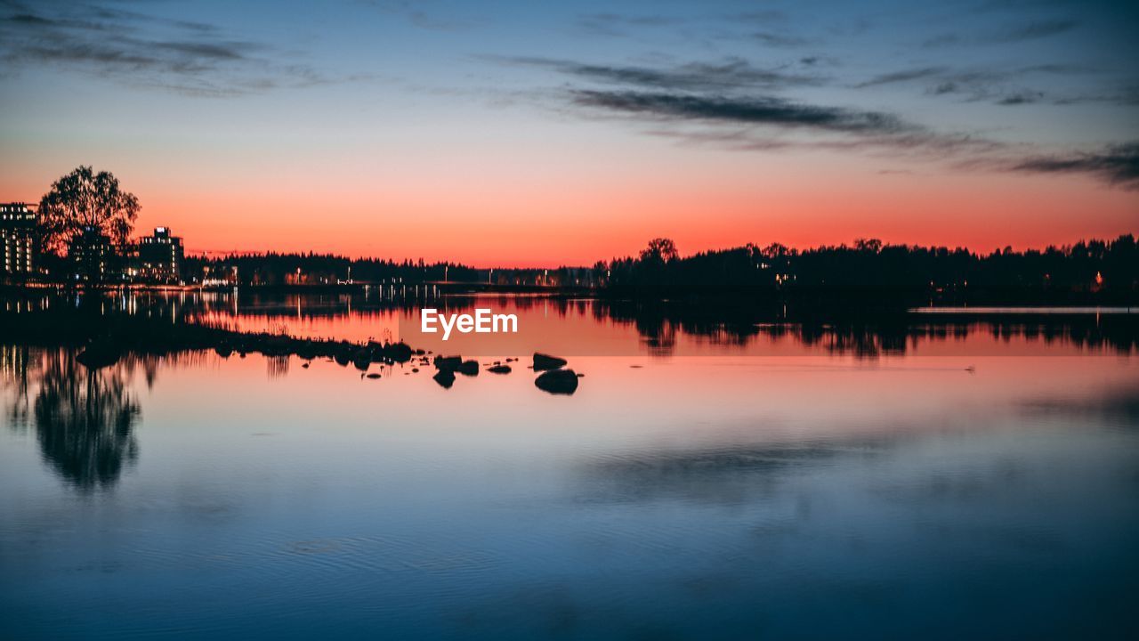 Scenic view of lake against sky during sunset