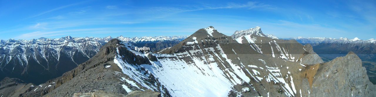 Panoramic view of snowcapped mountains against sky