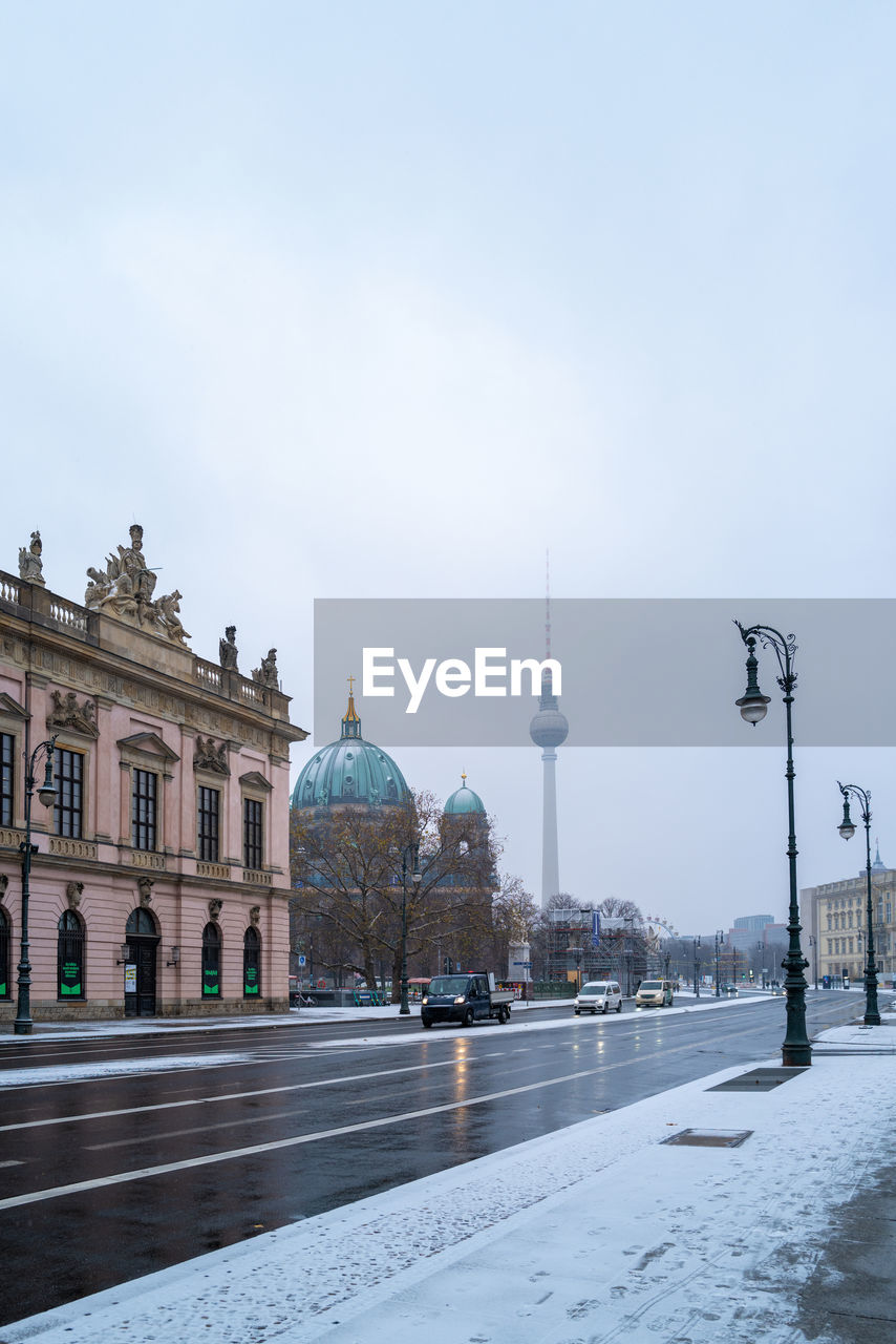 The berlin television tower in snowy berlin in 2022