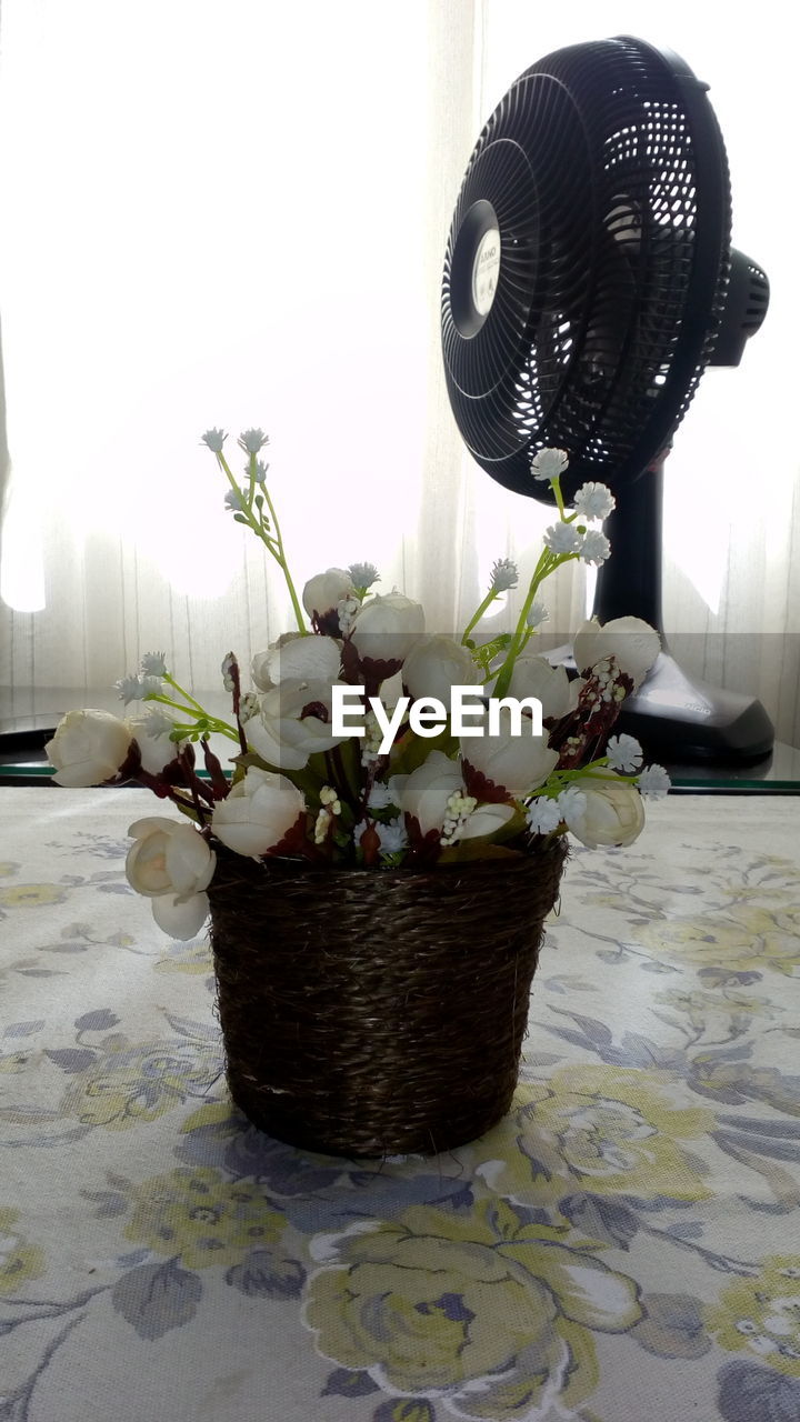 CLOSE-UP OF FLOWERS IN BASKET