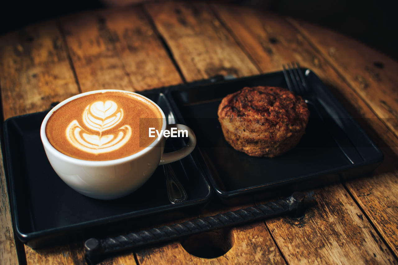 High angle view of coffee on table