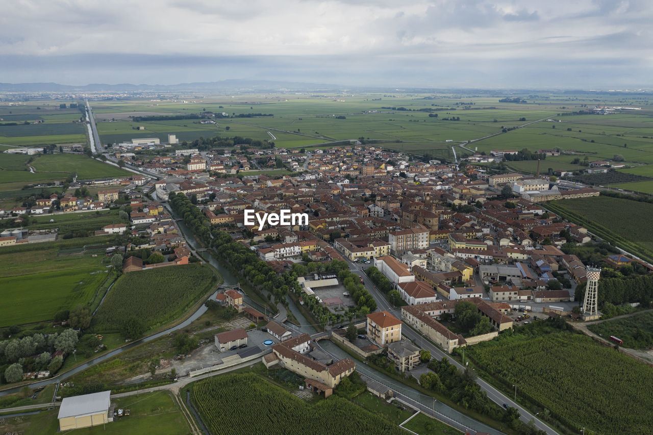 Aerial view of tronzano vercellese in piedmont, italy