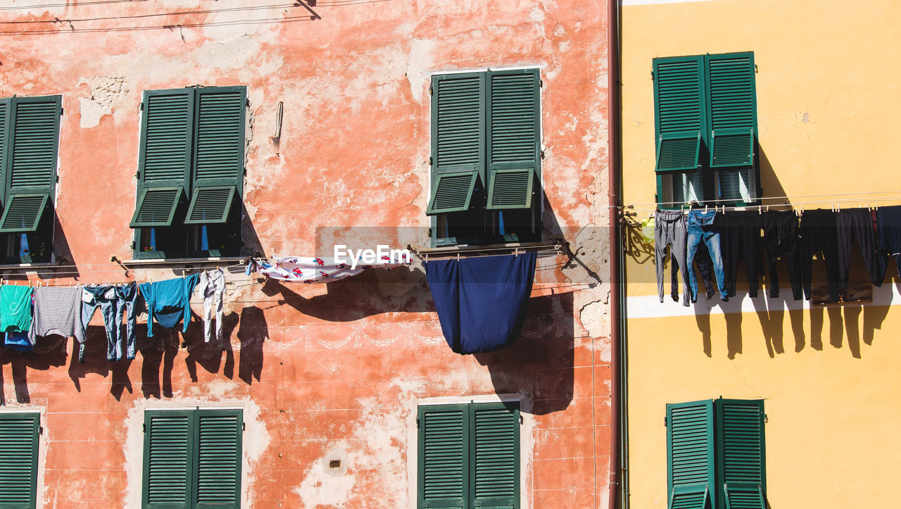 Clothes drying against buildings