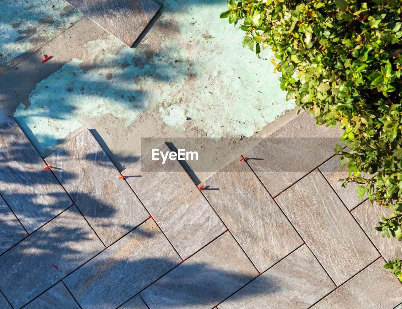 high angle view of people walking on street