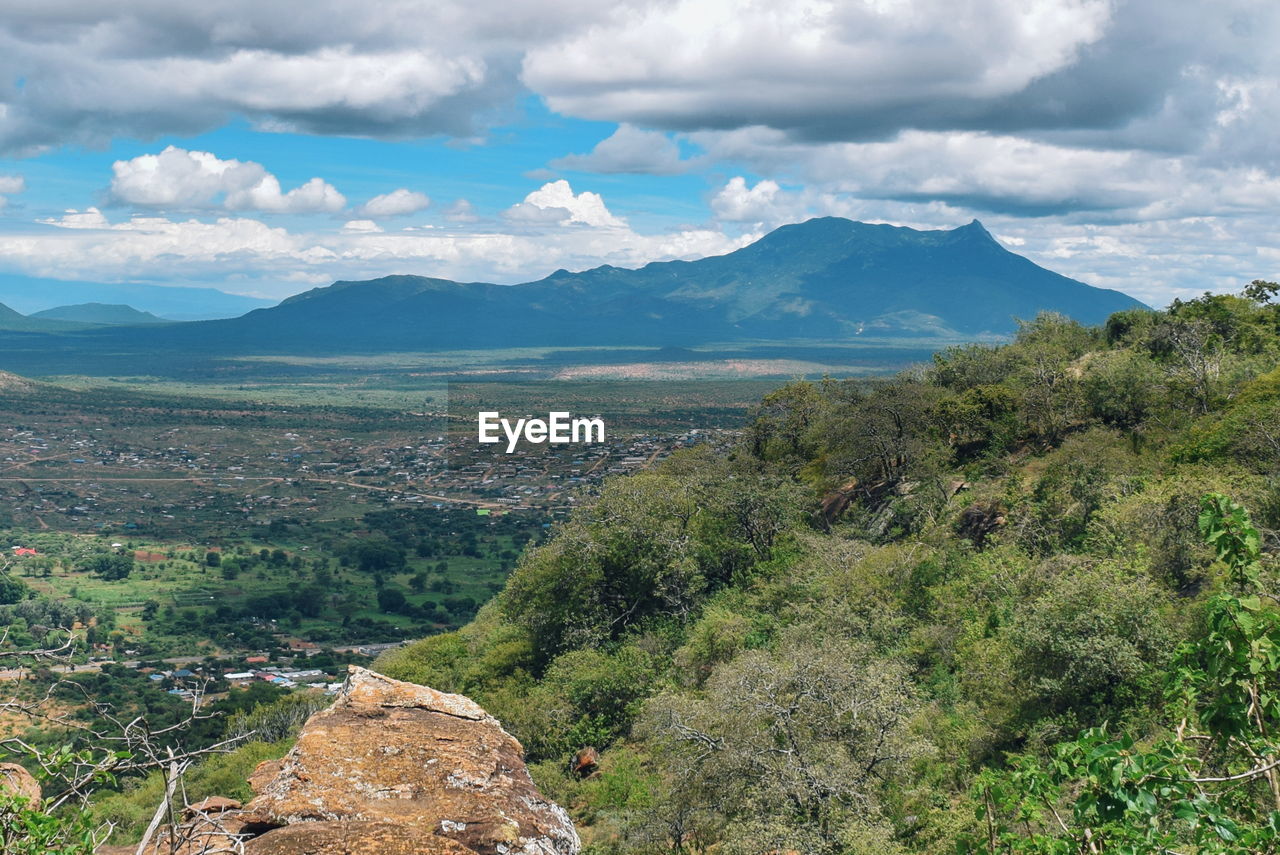 Scenic mountain landscapes against sky, mount longido in tanzania seen from namanga hills, kenya
